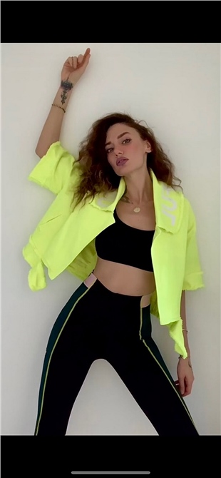 Neon Sarı Jean Ceket