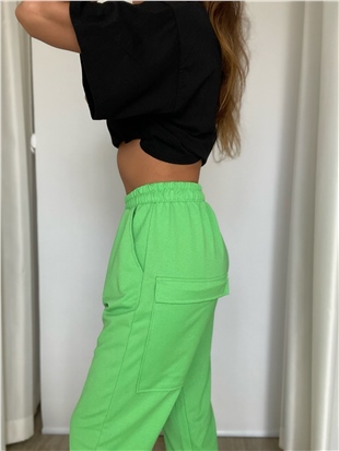 Yeşil Çıt Detaylı Pantolon