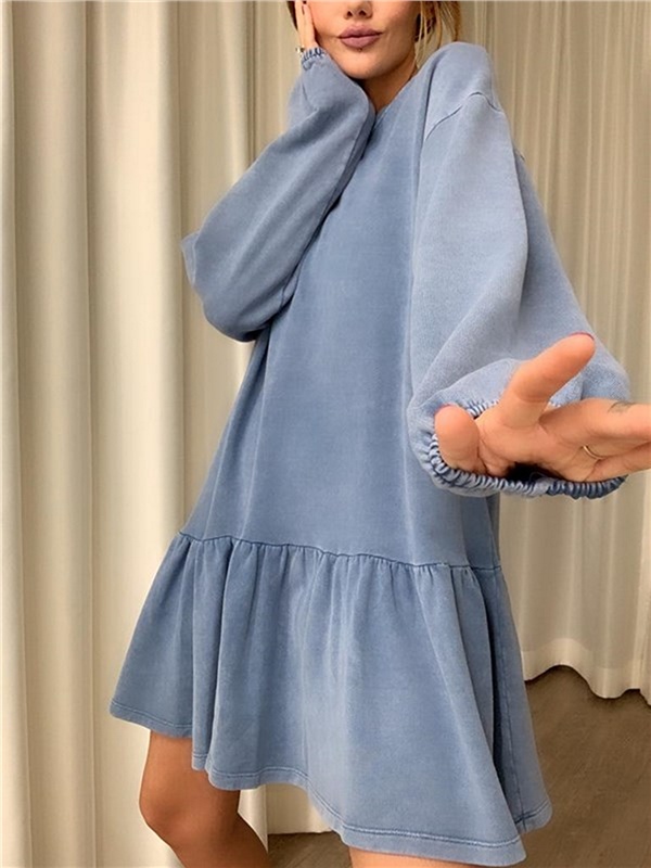 Yıkamalı Mavi Elbise